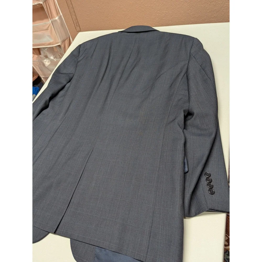 Jos A Bank Signature Collection Wool Blazer 44L Gray Blue Windowpane Sport Coat